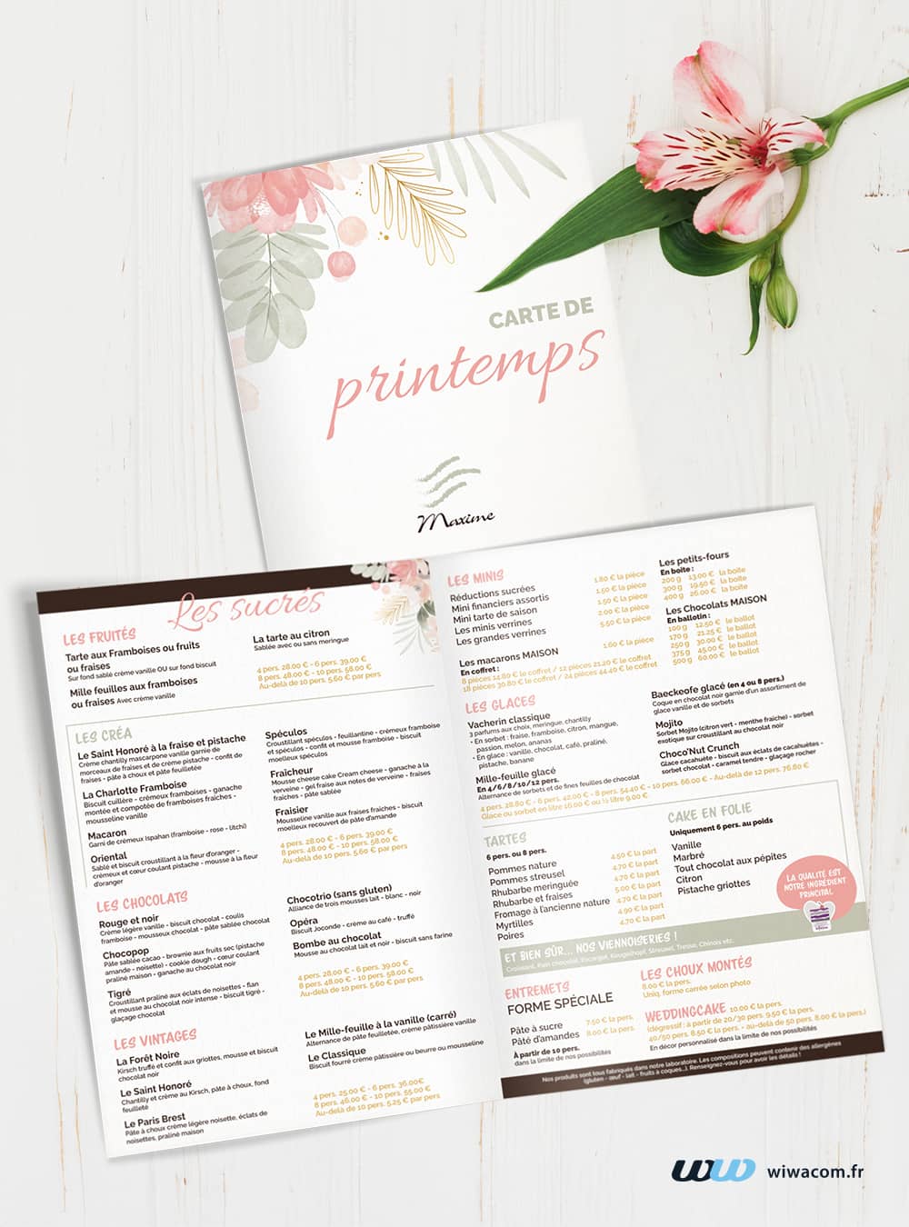 Dépliant printemps pour Pâtisserie Maxime
